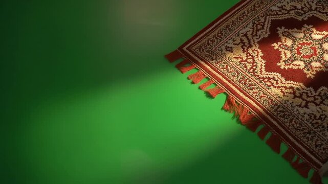 Beautifully decorated rug shining, a cozy burger on green