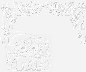 embossed image of cat and dog 