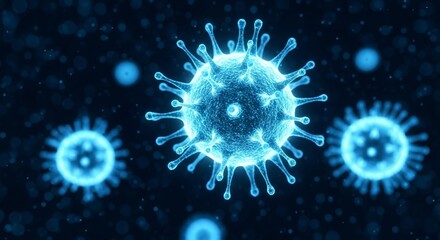 Blue microscopic virus or bacteria cell 3d render illustration