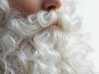 Cloud Dancer 2026 festive detail. Santa Claus white beard with elegant flowing curls and soft texture. Christmas grooming concept, luxury holiday aesthetic, premium seasonal art