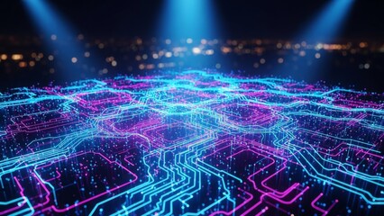 Abstract Digital Circuit Board With Neon Lights