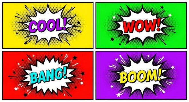 Pop art comic speech bubbles set with expressive words - Powered by Adobe