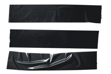 Three Strips of Black Tape on White Background: Matte and Glossy Packaging Tape Close-Up
