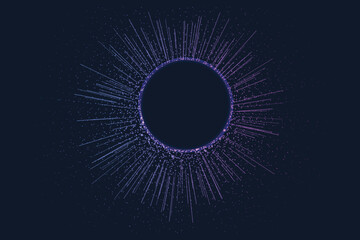 Digital information network glowing with purple and blue data connections spreading from a central core