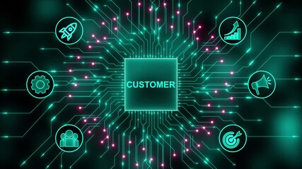 Customer concept diagram with business icons. Digital icon and internet technology on virtual interface, ensuring continuous improvement, refining processes, enhancing efficiency, and fostering a cult - Powered by Adobe