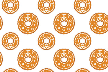 Endless texture of round holiday wreaths baked as biscuits. Decorative background with glazed gingerbread circles for winter season design.