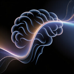 Flowing particle waves form an AI brain silhouette on navy-to-silver gradient, seamless tileable texture &mdash; AI, commercial background, design