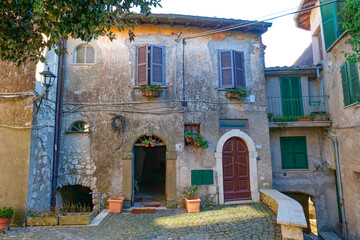 A narrow street in Capranica Prenestina, a small town in the province of Rome, Italy.