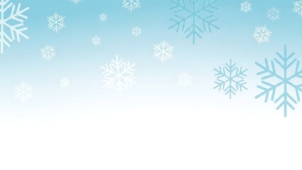 Falling snowflakes on blue gradient background with white bottom border isolated on white