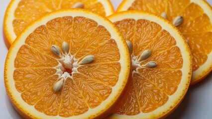 Orange slices with seeds isolated on white