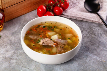 Chicken homemade soup with potato
