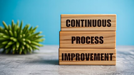 Continuous process improvement text on wooden blocks with motivational concept
