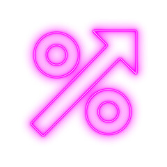 Modern pink luminous percent symbol with an upward arrow for a sale or discount concept