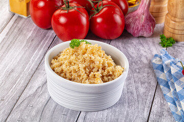 Vegan cuisine - boiled bulgur garnish
