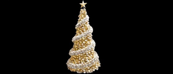 Decorated Christmas tree with golden ornaments and star on top, shining brightly during the holiday season