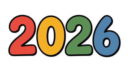 Colorful 2026: The year 2026 is displayed in a vibrant array of colors, with each digit standing out.