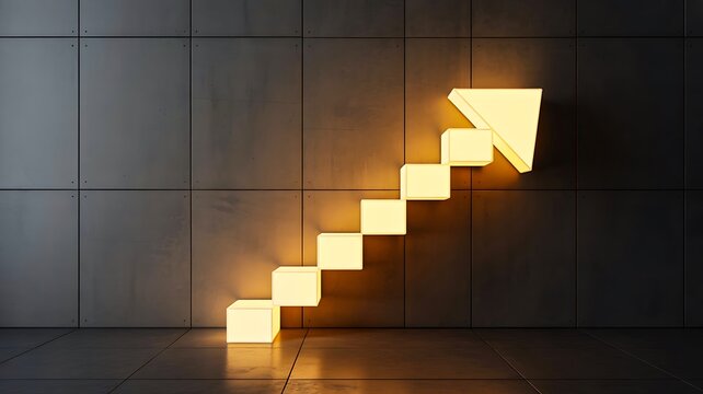 Glowing arrow staircase symbolizing progress and upward growth
- Powered by Adobe