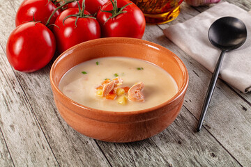 Salmon white soup with salmon
