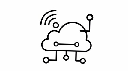 Animated line icon illustrating cloud computing and wireless network technology with circuit connections, representing data exchange, digital infrastructure, and modern connectivity for UI design. - Powered by Adobe