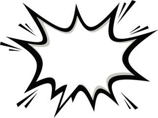 Dynamic comic book style explosion or speech bubble with black outline and radiating lines, perfect for impactful messages.