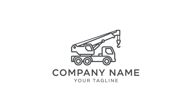 Minimalist line art illustration of a mobile crane truck, suitable for a construction or heavy lifting company logo design.