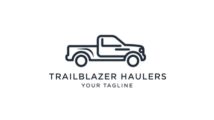 Minimalist line art logo featuring a side profile of a pickup truck, with company name and tagline. © Yahya