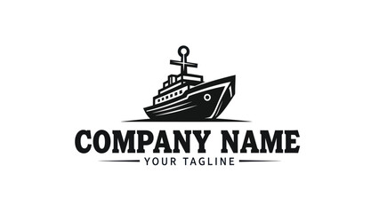 Classic black and white ship logo design featuring a yacht and company name placeholder.