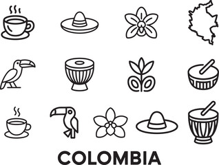 Colombia vector icons set isolated on transparency background, colombia transparency concept