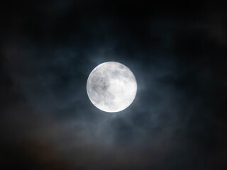 Full Moon in the cloudy and misty Blue Hour in December 2025 - Germany - Germany High quality photo