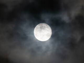 Full Moon in the cloudy and misty Blue Hour in December 2025 - Germany - Germany High quality photo