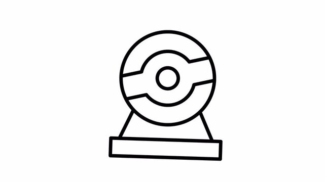 Minimalist line icon animation of a futuristic security camera device. Technology concept for innovation, science, or communication. Clean, simple design on a white background.