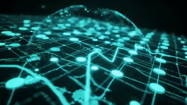 Futuristic Digital Network Grid with Glowing Data Connectivity and Advanced Technology Concept