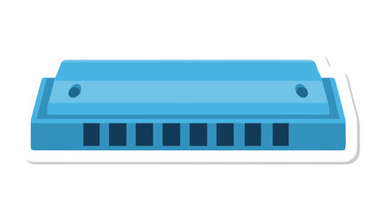 A blue harmonica with a white border against a transparent background, a musical instrument for playing blues and folk music