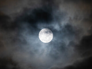 Full Moon in the cloudy and misty Blue Hour in December 2025 - Germany - Germany High quality photo