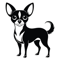 chihuahua black and white silhouette on white background