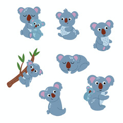 Cute Koala Bear Cartoon Character Set
