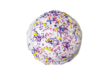 Easter Kulich with White Icing and Colorful Sprinkles Isolated on Transparent Background