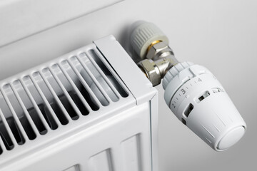 Heating radiator with thermal head close up