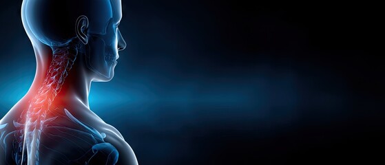 Detailed illustration of a human neck showing spinal structure and highlighted area of discomfort, emphasizing anatomy and health awareness