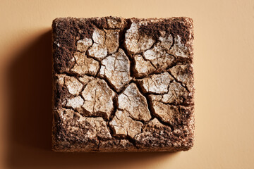 Dried ink pad with cracked surface, bureaucracy breakdown and administrative failure concept, office inefficiency metaphor