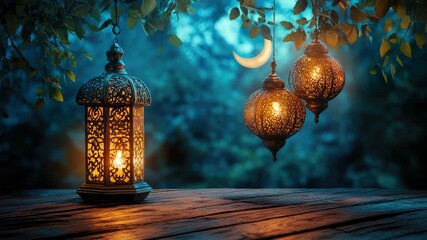 Eid ul fitr, Ramadan Kareem,Eid al Adha, Eid Mubarak,Eid ul fitr , Ashura. Muslim symbolism with islamic lantern .Holiday card. Podium for product presentation and demonstration. Copy space for text