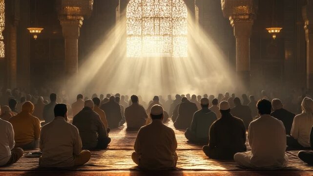 Muslims express their faith and devotion when they stand before Allah in a holy temple or mosque, praying for peace, gratitude and support.Eid ul fitr, Ramadan Kareem,Eid al Adha, Eid Mubarak.