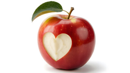 Obraz premium Red Apple with Heart-Shaped Cutout on White Background