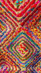 The texture of a ethnic carpet made of natural materials in a close-up shot