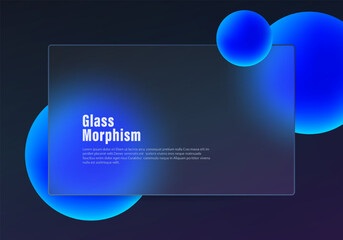 Dark neon glassmorphism banner with glowing blue spheres, modern UI layout and futuristic depth effect.