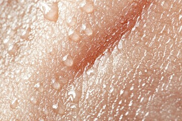 Fototapeta premium Dermatology macro view of skin with water drops, natural surface texture