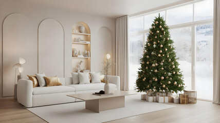 modern luxury apartment with christmas tree