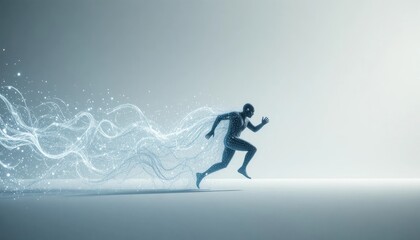 Running figure in digital form with light trails in a blank space Generative AI