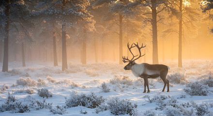 Obraz premium reindeer in snow mountain jungle christmas concept