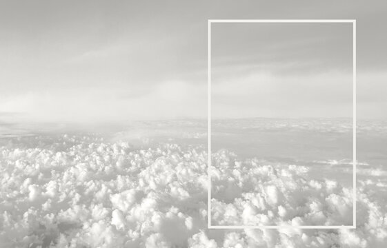 Fototapeta Cloud Dancer, trendy off-white color of the Year 2026. Soft aerial view of dense cloud formations